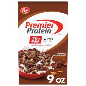 image:imagePremier Protein Chocolate Almond Cereal with Sliced Almonds 30 oz Box  Contains 20g of Protein Per ServingChocolate