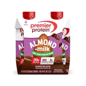 image:imagePremier Protein NonDairy Plant Based Almondmilk Protein Shake Chocolate 20g Protein 5g Sugar 11 fl oz 4 PackChocolate