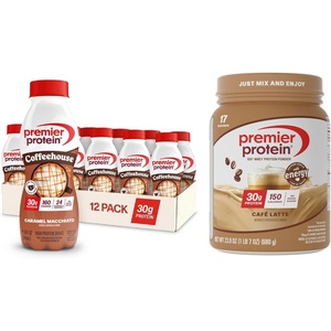 image:imagePremier Protein Powder Vanilla Milkshake 30g Protein 1g Sugar Gluten Free No Soy 402 oz 29 ServingsBundle Caramel Macchiato  Caf Latte